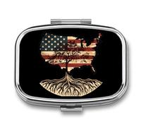 USA Flag Map Assyrian Tree Roots Travel Pill Box Portable Pill Organizer Medical Box Pill Case Pill Container for Men Women