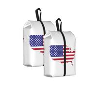 USA Flag Map Print Waterproof Shoe Bag Travel Bag with Carry Strap Storage Bag Versatile Cosmetic Bag-2pcs