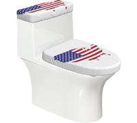 USA Flag Map Printed Bathroom Toilet Lid and Tank Cover Set, Universal Fit for Round Elongated U O Toilets