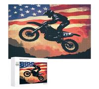 USA Flag Motocross Dirt-Bike Jigsaw Puzzles for Adult Family Activities Games Home Decor Puzzle 1000 PCS