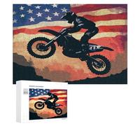 USA Flag Motocross Dirt-Bike Jigsaw Puzzles for Adult Family Activities Games Home Decor Puzzle 300 PCS