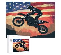 USA Flag Motocross Dirt-Bike Jigsaw Puzzles for Adult Family Activities Games Home Decor Puzzle 500 PCS