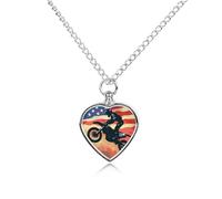 USA Flag Motocross Dirt-Bike Urn Necklace for Ashes Heart Jewelry Pendant Pet Cremation Memorial Necklace