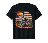 USA Flag Motorcycle Skeleton Biker 4th July American Men T-Shirt