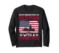 USA Flag Never Underestimate an Old Man with A Fishing Rod Long Sleeve T-Shirt