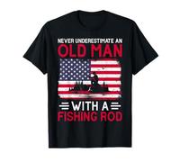 USA Flag Never Underestimate an Old Man with A Fishing Rod T-Shirt