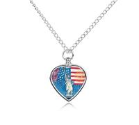 Usa Flag New York City Urn Necklace for Ashes Adjustable Pet Cremation Jewelry Heart Urn Pendant for Men Women