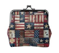 USA Flag Patchwork Print Coin Purse for Women Cute PU Leather Kiss-lock Change Purse Wallet, Black, One Size, Pattern