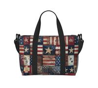 USA Flag Patchwork Print Travel Duffel Bag, Lightweight Water-Resistant Weekender Spacious Gym & Travel Bag for Men, Women & Teens