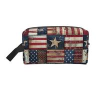 USA Flag Patchwork Printed Makeup Bag Large Travel Cosmetic Bags Waterproof Cosmetic Case Toiletry Bag Organizer for Women Mom Girls