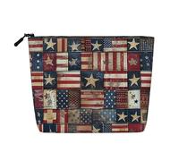 USA Flag Patchwork Printed Travel Makeup Bag Imitation Linen Cosmetic Bags Waterproof Cosmetic Case Organizer for Women