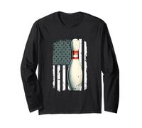 USA Flag Patriotic Bowler Bowling Pins Bowling Sport Long Sleeve T-Shirt