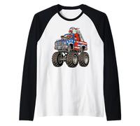 USA Flag Patriotic Eagle Bald Driving A Massive Truck Art Raglan Baseball Tee