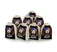 USA Flag Patriotic Eagle Bunches Pocket Cotton And Hemp with Drawstring 8 Pieces Reusable Gift Bags Jewelry Pouch for Wedding DIY Craft Party (4.9 X 6.7 Inch)