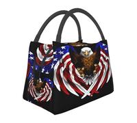 USA Flag Patriotic Eagle Insulated Lunch Bag for Women-Large Capacity,Leak-Proof & Easy to Clean for Work, Picnics, and Travel