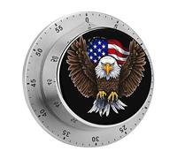 USA Flag Patriotic Eagle Kitchen Timer 60 Minute Visual Wind Up Timers Indoor Mechanical Timers with Magnetic Base Stainless Steel Timer for Home Cooking Time Management Tool