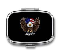 USA Flag Patriotic Eagle Pill Box 2 Compartment Portable Pill Case Daily Square Pill Organizer for Pocket Purse Daily Medicine Container to Hold Vitamins Fish Oil Travel Gifts