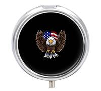 USA Flag Patriotic Eagle Pill Case 3 Compartment Portable Pill Box Daily Round Pill Organizer for Pocket Purse Daily Medicine Container to Hold Vitamins Fish Oil Travel Gifts