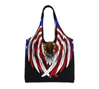 USA Flag Patriotic Eagle Printed Canvas Bag Women's Fashion Shoulder Tote Bag Lightweight Shopping Bag