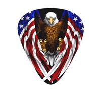 USA Flag Patriotic Eagle printed guitar picks, 12-piece set with thin, medium, and thick styles, comes with a storage case