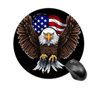 USA Flag Patriotic Eagle Round Mouse Pad Non-Slip Rubber Base Waterproof Circle Gaming Mouse Pad Aesthetic Desk Mat Small Portable Laptop Mousepad