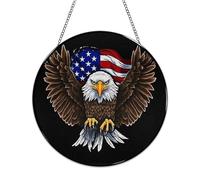 USA Flag Patriotic Eagle Stained Glass Window Hanging Sign Suncatcher