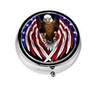 USA Flag Patriotic Eagle This Small, Round Pill Box is a Portable Travel Medicine Organizer with Three compartments for Storing Daily medications.