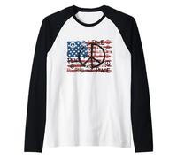 USA Flag Peace Symbols Graffiti Style Political Anti-War Raglan Baseball Tee