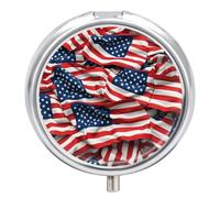 USA Flag Pill Box 3-Compartment Travel Pill Organizer Portable Round Medicine Case with Mirror Design for Vitamins, Jewelry & Essentials Durable Pocket Pillbox for Purse, Camping