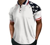 USA Flag Print Polo Shirt Men's Summer Short Sleeve Shirt Top Relaxed Fit Casual Sports Outdoor Tactical Polo T-Shirt Fashion American Flag Graphic Print Golf Polo Shirt Mens Tennis Top White