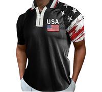 USA Flag Print Polo Shirt Men's Summer Short Sleeve Shirt Top Relaxed Fit Casual Sports Outdoor Tactical Polo T-Shirt Fashion American Flag Graphic Print Golf Polo Shirt Mens Tennis Top Black