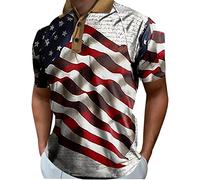 USA Flag Print Polo Shirt Men's Summer Short Sleeve Shirt Top Relaxed Fit Casual Sports Outdoor Tactical Polo T-Shirt Fashion American Flag Graphic Print Golf Polo Shirt Mens Tennis Top Red