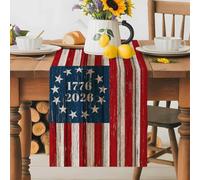 USA Flag Stripe Star Table Runner 70 Inches Long,Table Runners Kitchen Dining Tables Decoration for Home Party Decor, American Anniversary Retro Wood Board Tables Runner Wedding Dresser Scarf