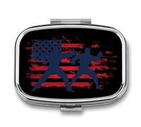 USA Flag Team Taekwondo Travel Pill Organizer 2 Compartments Pill Case Pill Box Containers for Purse Pocket