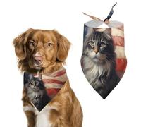 USA Flag White Tabby Norwegian Forest Cat Dog Bandana Adjustable Pet Scarf Bib Cute Triangle Handkerchief for Dogs Cats Gifts
