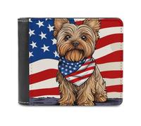 USA Flags Yorkshire Terrier Dog Bifold Wallet PU Leather Pocket Wallet Slim Purse for Women Men Gifts