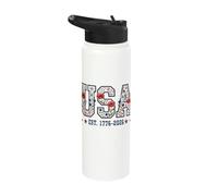 USA Floral Est 1776 2026 Patriotic American Anniversary Stainless Steel Insulated Water Bottle