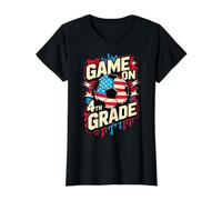 USA Game ON 4TH Grade Soccer Hello First Day Teacher America Value Graphic T-Shirt, Women, Black, L