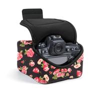 USA Gear Camera Sleeve (Large) for Mid-Size SLRs Compatible with Sony A7 V, Canon EOS R6 Mark II, Nikon Z 6III & More - Padded Neoprene DSLR Case with Zipper Accessory Pocket & Belt Loop (Floral)