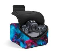 USA Gear Camera Sleeve (Large) for Mid-Size SLRs Compatible with Sony A7 V, Canon EOS R6 Mark II, Nikon Z 6III & More - Padded Neoprene DSLR Case with Zipper Accessory Pocket & Belt Loop (Galaxy)