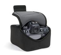 USA Gear Camera Sleeve (Large) for Mid-Size SLRs Compatible with Sony A7 V, Canon EOS R6 Mark II, Nikon Z 6III & More - Padded Neoprene DSLR Case with Zipper Accessory Pocket & Belt Loop (Black)
