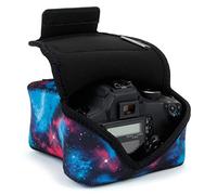 USA Gear Camera Sleeve (Medium) for Compact SLRs Compatible with Canon EOS R100 Nikon Z30 Sony ZV-E10, and More - Padded Neoprene DSLR Case with Zipper Accessory Pocket & Belt Loop (Galaxy)