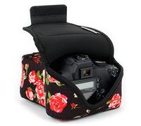 USA Gear Camera Sleeve (Medium) for Compact SLRs Compatible with Canon EOS R100 Nikon Z30 Sony ZV-E10, and More - Padded Neoprene DSLR Case with Zipper Accessory Pocket & Belt Loop (Floral)