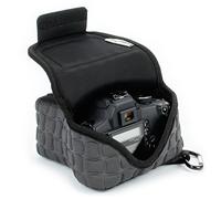 USA Gear Camera Sleeve (Medium) for Compact SLRs Compatible with Canon EOS R100 Nikon Z30 Sony ZV-E10, and More - Padded Neoprene DSLR Case with Zipper Accessory Pocket & Belt Loop (Deluxe Gray)