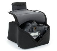 USA Gear Camera Sleeve (Medium) for Compact SLRs Compatible with Canon EOS R100 Nikon Z30 Sony ZV-E10, and More - Padded Neoprene DSLR Case with Zipper Accessory Pocket & Belt Loop (Black)