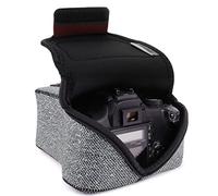 USA Gear Camera Sleeve (Medium) for Compact SLRs Compatible with Canon EOS R100 Nikon Z30 Sony ZV-E10, and More - Padded Neoprene DSLR Case with Zipper Accessory Pocket & Belt Loop (Grey Woven)