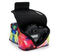 USA Gear Camera Sleeve (Medium) for Compact SLRs Compatible with Canon EOS R100 Nikon Z30 Sony ZV-E10, and More - Padded Neoprene DSLR Case with Zipper Accessory Pocket & Belt Loop (Geometric)