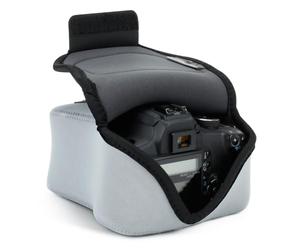 USA Gear DSLR Camera Sleeve (Grey) with Neoprene Protection, Holster Belt Loop and Accessory Storage - Compatible with Canon EOS Rebel T7, T8, SL3, R7, Nikon D3400, Pentax K-70 and Many More