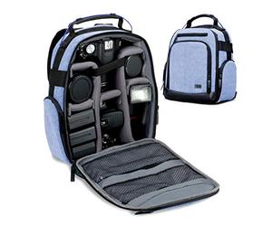 USA Gear Portable Camera Backpack for DSLR with Customizable Accessory Dividers, Weather Resistant Bottom and Comfortable Back Support - Compatible with Canon, Nikon, Sony, Fujifilm, and More (Blue)