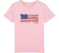 USA Grunge Style Flag - Childrens/Kids 100% Organic Cotton T-Shirt - Cotton Pink - 12-13 Years